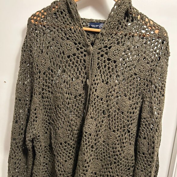 Vintage Venezia Crochet Hooded Cardigan in Army Green - Picture 2 of 7